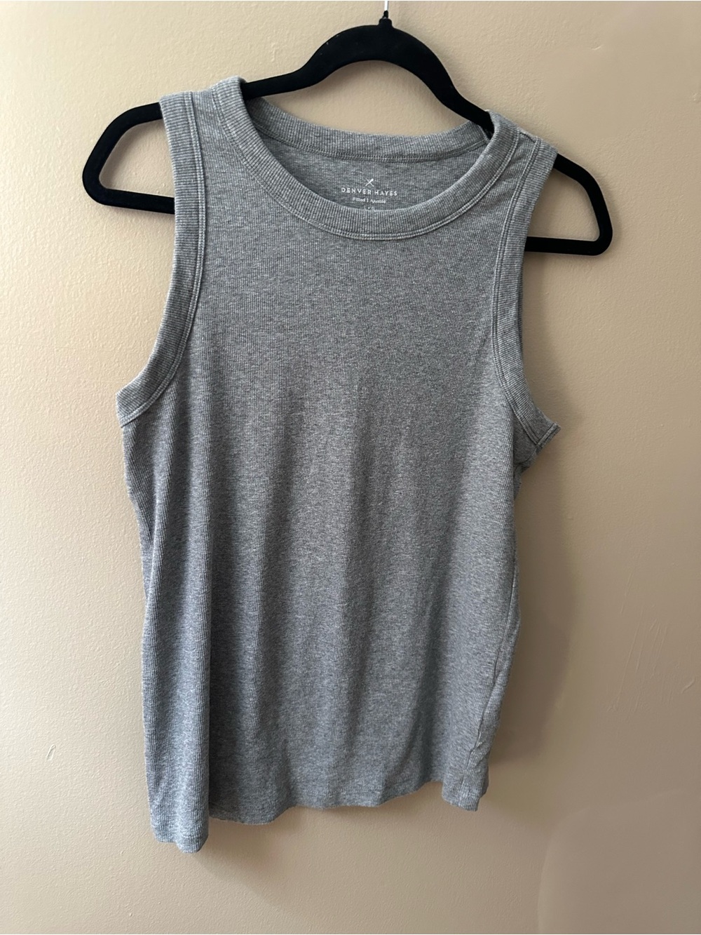 Denver Hayes Grey Ribbed Crewneck High Neck Tank Top - Size L